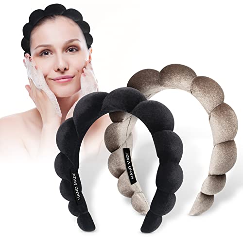 Make-up-Stirnband für Damen, Spa, Gesichts-Stirnbänder, mit Schwamm gepolstert, weiches Frottee-Handtuch, Haarband für Hautpflege, Make-up-Entfernung, Gesichtswaschen, 2 Stück (Schwarzbraun) von YRVCT