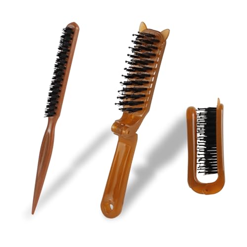 2 Pack Reise Klappbare Haarbürsten, YRYUNRUI Wildschweinborstenbürste mit Nylonstiften, zusammenklappbare Mini-Haarbürste für Frauen Männer Kinder, glättet entwirrt lockiges glattes trockenes Haar von YRYUNRUI