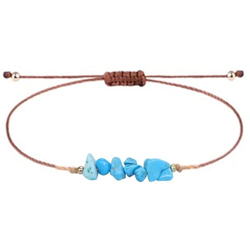 YRZKC Armband aus Naturstein, Armbänder aus natürlichen Edelsteinen, Yoga-Armband, Reiki, unregelmäßig, Türkisblau, verstellbares Kordelkette für Frauen und Männer von YRZKC