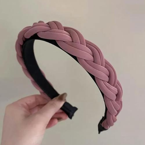 Haarbänder für Frauen, Damen-Stirnband, geflochtenes Haarband, einfarbig, Kopfbedeckung, Haarschmuck (Color : Pink, Size : One Size) von YReoUfHS
