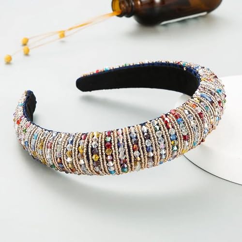 Haarbänder für Frauen, Frauen Glasperlen handgemachte Schwamm gepolsterte Haarband Stirnband Erwachsene Haarschmuck Haarschmuck (Color : Colorflu, Size : One Size) von YReoUfHS