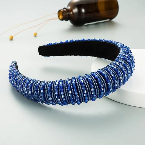 Haarbänder für Frauen, Frauen Glasperlen handgemachte Schwamm gepolsterte Haarband Stirnband Erwachsene Haarschmuck Haarschmuck (Color : Royal blue, Size : One Size) von YReoUfHS