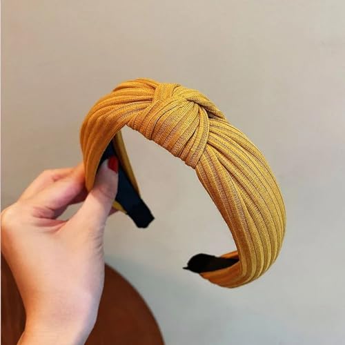 Haarbänder für Frauen, Geknotete breite Haarbänder for Frauen, niedlicher Kopfwickel, einfarbig, rutschfestes Stirnband, Haarschmuck (Color : Yellow, Size : One Size) von YReoUfHS