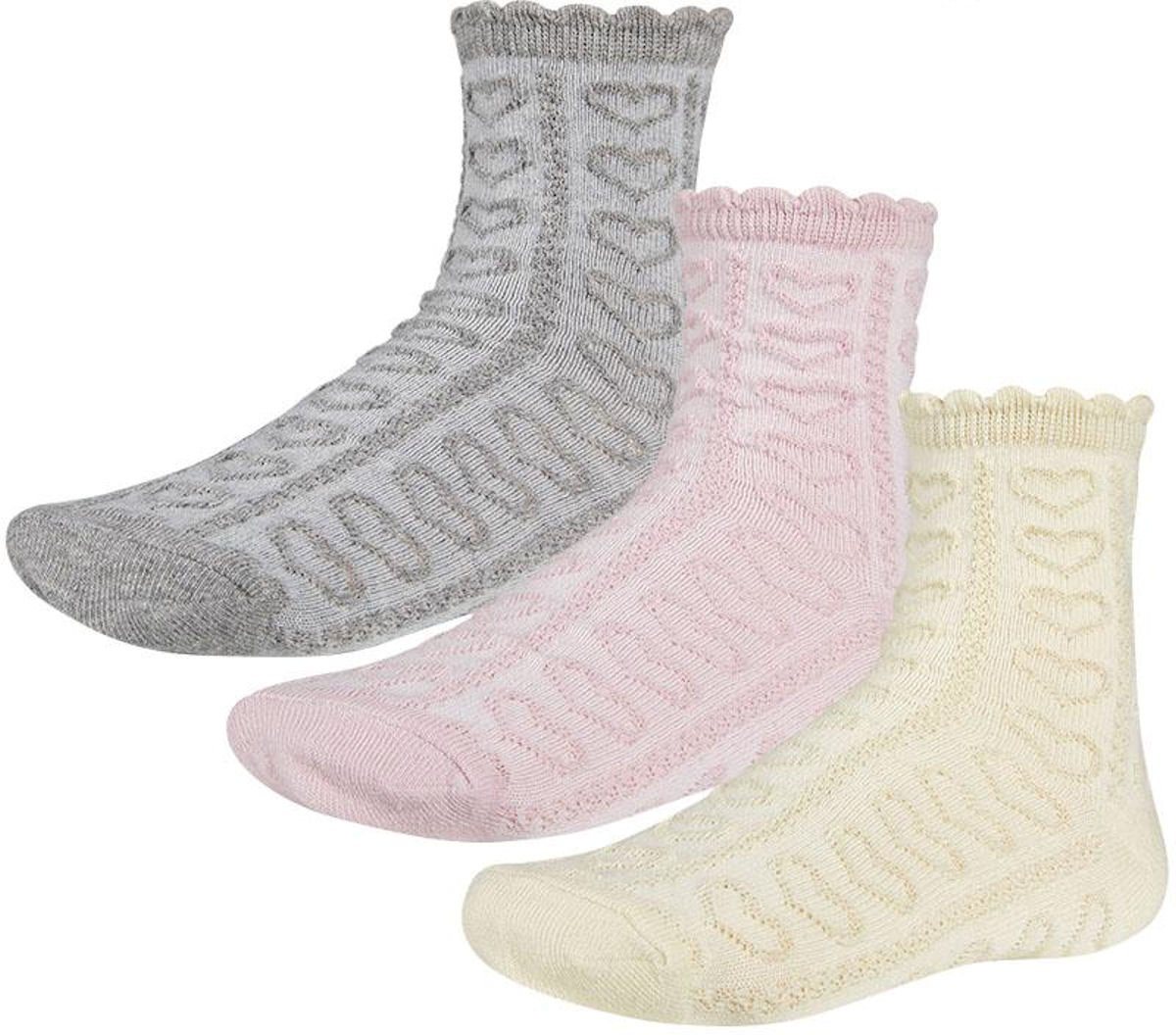 YSABEL MORA Socken Ysabel Mora 3er Pack Mädchen Strümpfe Socken Herz beige rosa grau (3-Paar) von YSABEL MORA