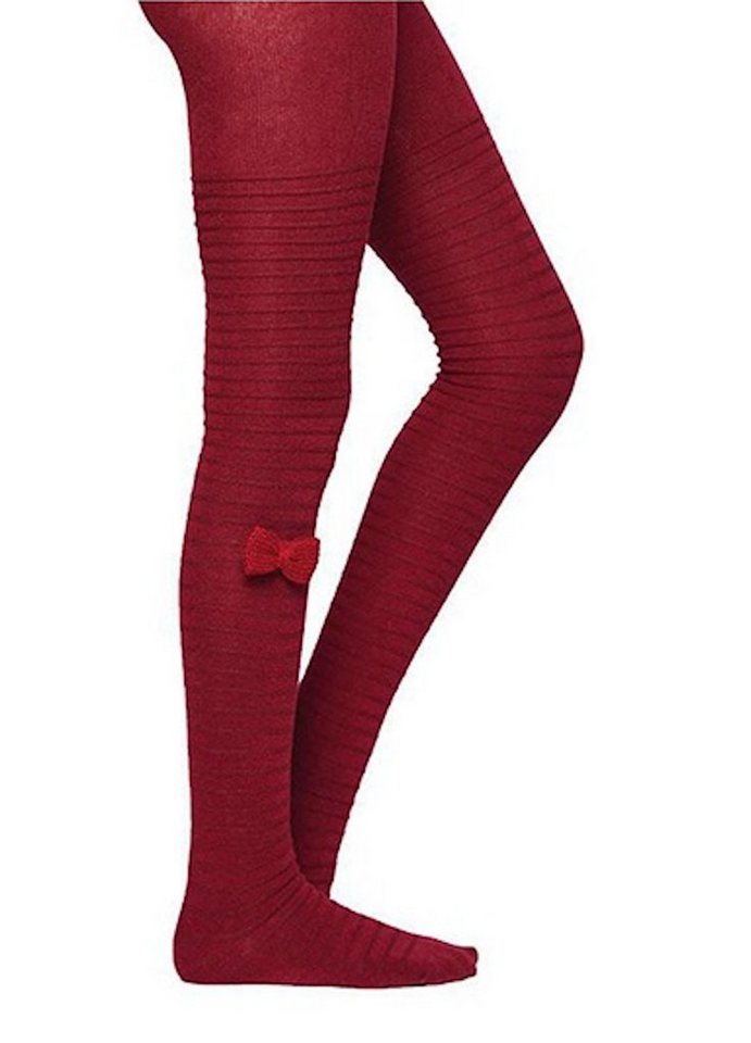 YSABEL MORA Strickstrumpfhose Ysabel Mora Kinder Strumpfhose Streifenmuster Strickschleife bordeaux 90 DEN (1 St) von Ysabel Mora