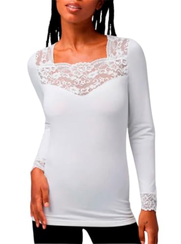 YSABEL MORA Thermo-T-Shirt für Damen, langärmlig, Spitzendetails, Thermokleidung für Mädchen für Winter und extreme Kälte, Thermo-Innenausstattung für Sport und Schnee, Panacotta, Medium von Ysabel Mora