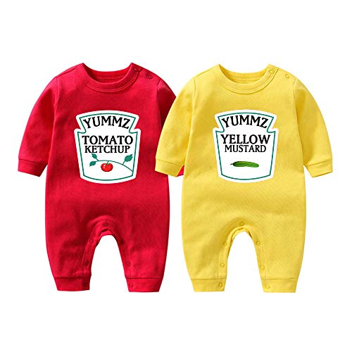 YSCULBUTOL Baby Body Yummz Tomato Ketchup Senf Rot Gelb Zwillingsset Jungen Mädchen Kleidung Zwillinge Baby Outfits, Mehrfarbig 3, 0-3 Monate von YSCULBUTOL