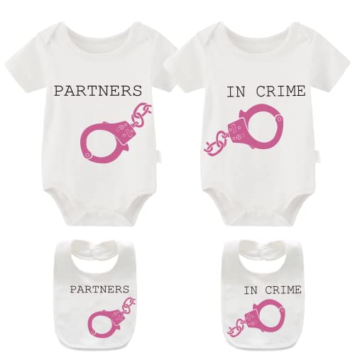 YSCULBUTOL Baby Zwillings-Body Partners in Crime Twin Outfits Zwillingskleidung für Mädchen Jungen Zwillingsbaby - Weiß - 7-9 Monate von YSCULBUTOL