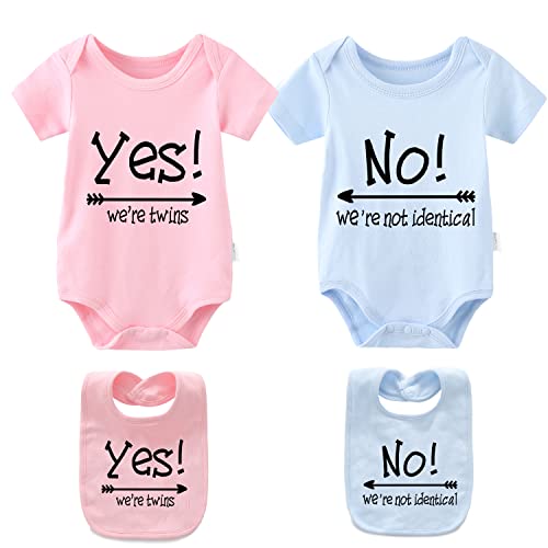 YSCULBUTOL Baby-Zwillings-Bodys mit Aufschrift "Yes We are Twins No We are Identical", für Jungen und Mädchen, Blau und Rosa, 9-12 Monate von YSCULBUTOL