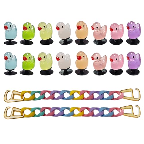 YSDYY 16 Stücke Leuchtender Entenschuhschnallen, 1 Paar Farbiger Ketten, Lustige Cartoon -Tiere, Einfache Und Modische Diy -Schuhe Für Männer Und Frauen. von YSDYY