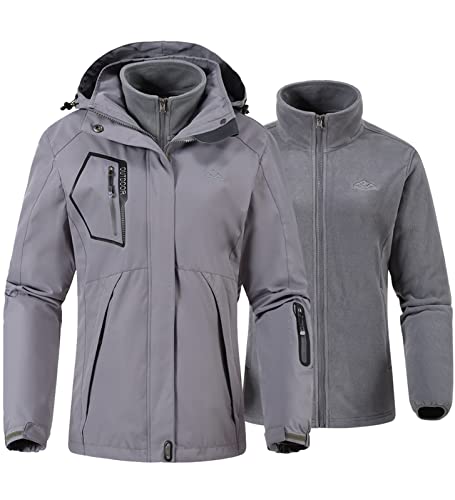 YSENTO Damen 3 in 1 Outdoor Winter Softshell Funktionsjacke mit Fleecejacke Wasserdichte Regenjacke Winter Warme Winddichte Übergangsjacke(Grau,M1) von YSENTO