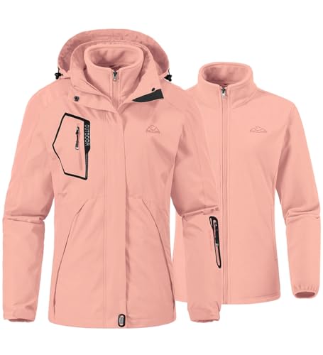 YSENTO Damen 3 in 1 Outdoor Winter Softshell Funktionsjacke mit Fleecejacke wasserdichte Regenjacke Winter Warme Winddichte Übergangsjacke(Rosa,L1) von YSENTO