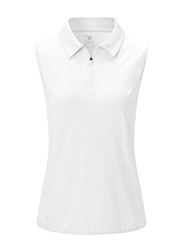 YSENTO Damen Ärmellose Golf Shirts Tops Kragen 1/4 Reißverschluss Schnell Trocknen Feuchtigkeitstransport Poloshirts, Weiss/opulenter Garten, Mittel von YSENTO