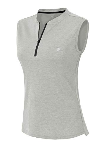 YSENTO Damen Dry Fit Tennis Golf Shirts Zip Up Sleeveless UPF 50+ Yoga Gym Workout Tops Shirts - Grau - Klein von YSENTO