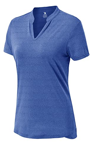 YSENTO Damen Laufshirt Kurzarm Funktionsshirt Sportshirt V-Ausschnitt Atmungsaktiv Yoga Sporthemden Sportbekleidung(Blau,L) von YSENTO