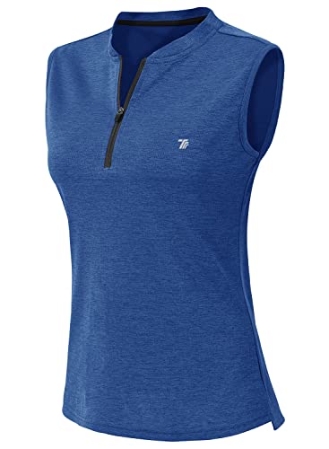 YSENTO Damen Sport T-Shirt Ärmelloses Golf Poloshirt Schnell Trocken Laufshirt Yoga Gym Oberteile Tank Top(01Blau,M) von YSENTO