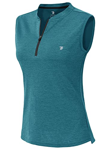YSENTO Damen Poloshirt Ärmelloses Golf Tennis Shirt Quick Dry Leicht Sport Oberteile Polohemd Tanktops mit Kragen(Dunkelblau,XL) von YSENTO