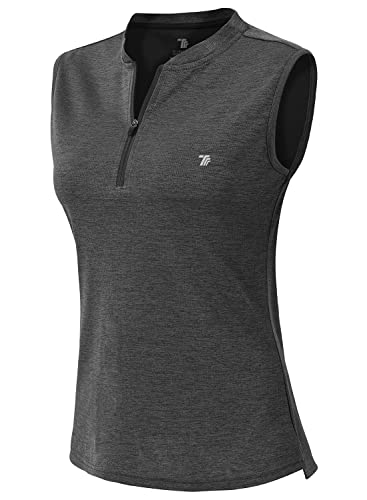 YSENTO Damen Golf Poloshirt Ärmelloses Tennis Shirts Atmungsaktiv Sport Tank Tops mit 1/4 Reißverschluss(Dunkelgrau,2XL) von YSENTO