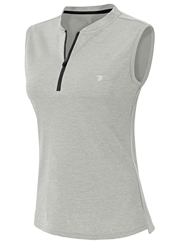 YSENTO Damen Golf Poloshirt Ärmelloses Tennis Shirts Atmungsaktiv Sport Tank Tops mit 1/4 Reißverschluss(Grau,XL) von YSENTO