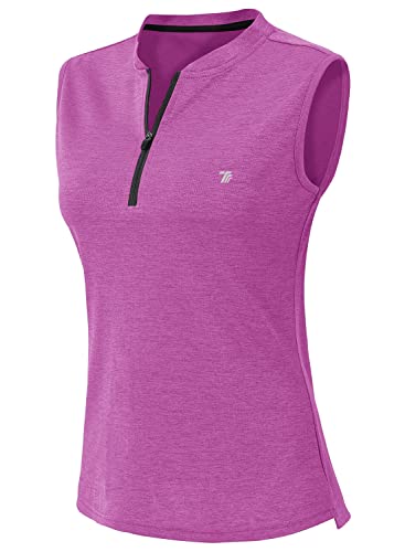 YSENTO Damen Poloshirt Ärmelloses Golf Tennis Shirt Quick Dry Leicht Sport Oberteile Polohemd Tanktops mit Kragen(Lila,XL) von YSENTO