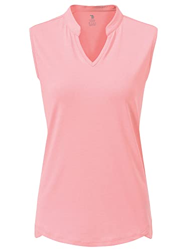 YSENTO Damen Golf Poloshirt Ärmelloses Schnelltrocknend V Ausschnitt Sport Oberteile Yoga Tennis Shirt Tank Tops(Rosa,XL) von YSENTO