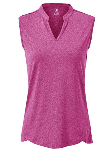 YSENTO Damen Golf Poloshirt Ärmelloses Schnelltrocknend V Ausschnitt Sport Oberteile Yoga Tennis Shirt Tank Tops(Rosenrot,L) von YSENTO