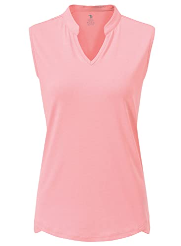 YSENTO Damen Golf Poloshirt Ärmelloses Schnelltrocknend V Ausschnitt Sport Oberteile Yoga Tennis Shirt Tank Tops(Rosa,XS) von YSENTO