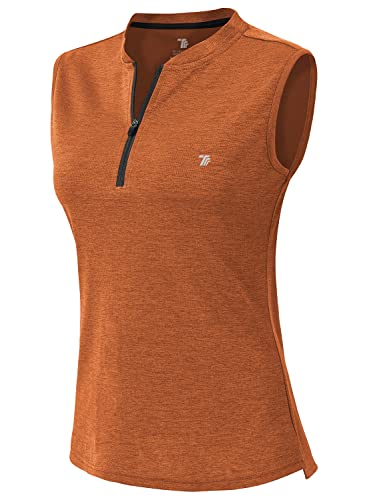 YSENTO Damen Golf Poloshirt Ärmelloses Tennis Shirts Atmungsaktiv Sport Tank Tops mit 1/4 Reißverschluss(Orange,XS) von YSENTO