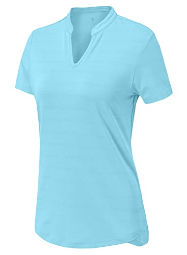 YSENTO Damen Golf Poloshirt Atmungsaktiv Sport Laufshirt Kurzarm V-Ausschnitt Funktionsshirt Sportbekleidung(02Blue,L) von YSENTO