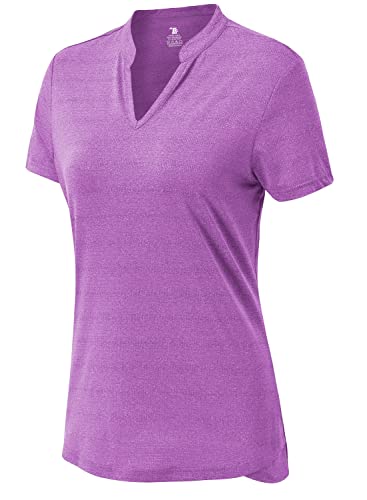 YSENTO Damen Golf Poloshirt Atmungsaktiv Sport Laufshirt Kurzarm V-Ausschnitt Funktionsshirt Sportbekleidung(Dunkelviolett,L) von YSENTO