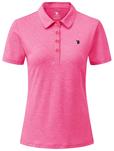 YSENTO Damen Golf Poloshirt Kurzarm Polohemd Schnelltrocknend Atmungsaktiv Sport Tennis Lady-Fit T-Shirts(Rose rot,2XL) von YSENTO