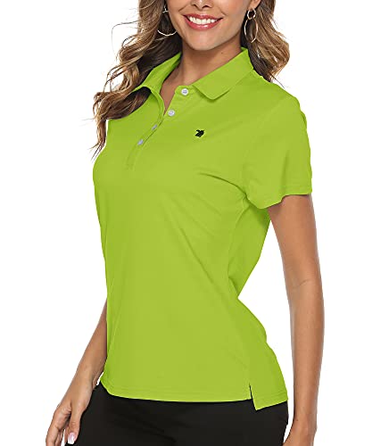 YSENTO Damen-Golf-Shirt, trockene Passform, kurzärmelig, feuchtigkeitsableitend, Kragen, Polo-Shirts, Tops, 4 Knöpfe, Grün , Groß von YSENTO