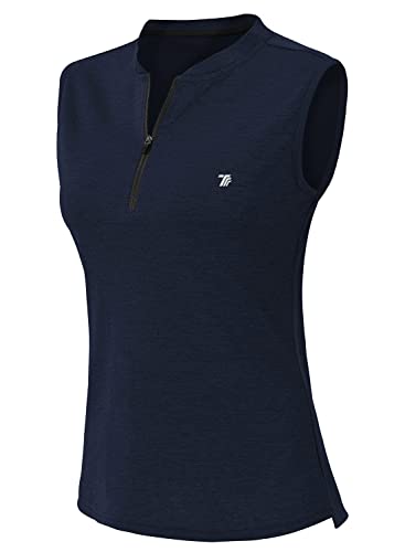 YSENTO Damen Golf Shirt Poloshirt Ärmelloses Tennis Shirt Leicht Quick Dry Sport Polohemd Tank Tops(Marine,2XL) von YSENTO