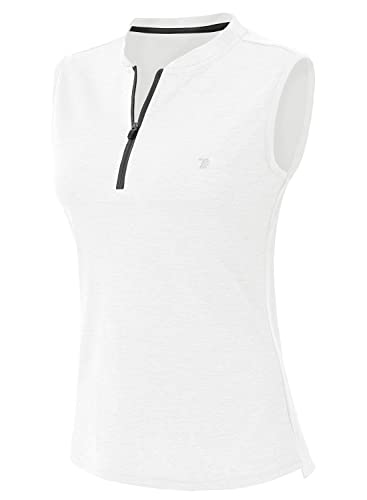 YSENTO Damen Golf Shirt Poloshirt Ärmelloses Tennis Shirt Leicht Quick Dry Sport Polohemd Tank Tops(Weiß,L) von YSENTO