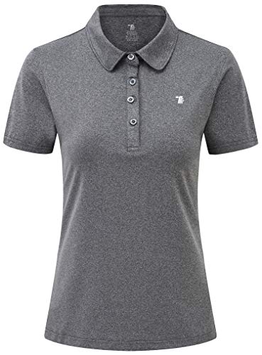 YSENTO Damen Golf Shirts Kurzarm Poloshirt Schnelltrocknend Leichte Polohemd Sport Tennis Sommershirt mit Kragen(Dunkelgrau,2XL) von YSENTO