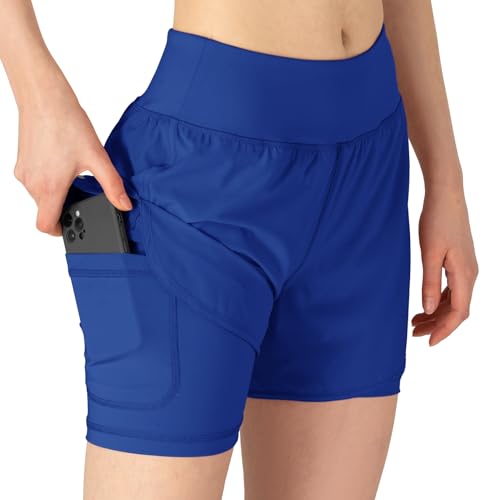 YSENTO Damen Kurze Sporthose 2 in 1 Sportshorts Laufshorts Trainingsshorts Joggingshorts Sommer Atmungsaktiv Gym Shorts(Königsblau,M) von YSENTO