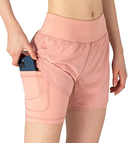 YSENTO Damen Kurze Sporthose 2 in 1 Sportshorts Laufshorts Trainingsshorts Joggingshorts Sommer Atmungsaktiv Gym Shorts(Rosa,M) von YSENTO