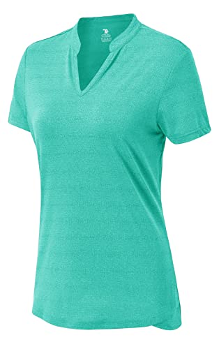 YSENTO Damen Laufshirt Kurzarm Sport Funktionsshirt atmungsaktive V-Ausschnitt Sportbekleidung Yoga Gym Shirts(Hellblau,M) von YSENTO