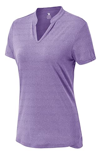 YSENTO Damen Laufshirt Kurzarm Sport Funktionsshirt atmungsaktive V-Ausschnitt Sportbekleidung Yoga Gym Shirts(Violett,L) von YSENTO