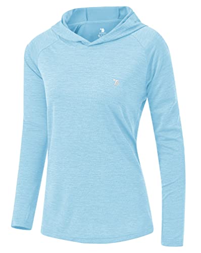 YSENTO Damen Laufshirt Langarm Sportshirt Funktionsshirt UPF 50+ Schnelltrocknend Gym Top Wandershirt Yoga Fitness Hoodie(Baby blau,M) von YSENTO