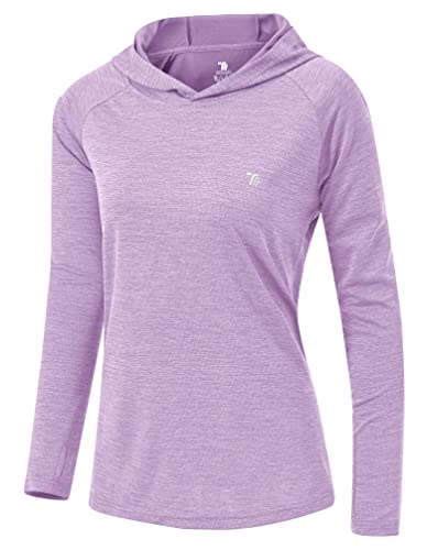YSENTO Damen Laufshirt Langarm Sportshirt Funktionsshirt UPF 50+ Schnelltrocknend Gym Top Wandershirt Yoga Fitness Hoodie(Hellviolett,L) von YSENTO