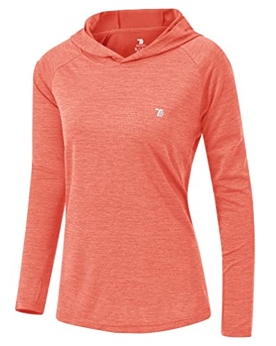 YSENTO Damen Laufshirt Langarm Sportshirt Funktionsshirt UPF 50+ Schnelltrocknend Gym Top Wandershirt Yoga Fitness Hoodie(Rot,S) von YSENTO