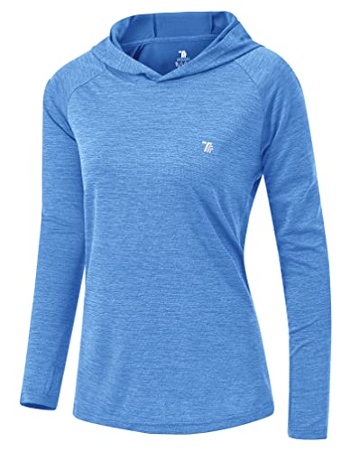 YSENTO Damen Laufshirt Langarm Sportshirt Funktionsshirt UPF 50+ Schnelltrocknend Gym Top Wandershirt Yoga Fitness Hoodie(Sea Blue,XL) von YSENTO