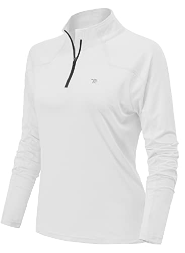 YSENTO Damen Laufshirt Langarm Sportshirt Schnelltrocknend Atmungsaktiv Yoga Gym Funktionsshirt mit 1/4 Reißverschluss(Weiß,L) von YSENTO