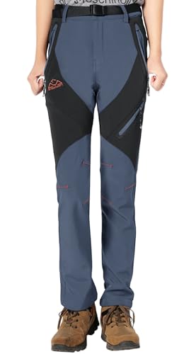 YSENTO Damen Outdoor Wanderhose Wasserdicht Softshellhose Fleece Gefüttert Warm Winter Trekkinghose Skihose(Grau,L) von YSENTO