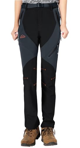 YSENTO Damen Outdoor Wanderhose Wasserdicht Softshellhose Fleece Gefüttert Warm Winter Trekkinghose Skihose(Schwarz,M) von YSENTO