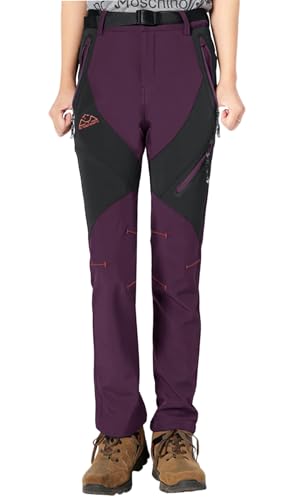 YSENTO Damen Outdoor Wanderhose Wasserdicht Softshellhose Fleece Gefüttert Warm Winter Trekkinghose Skihose(lila,M) von YSENTO