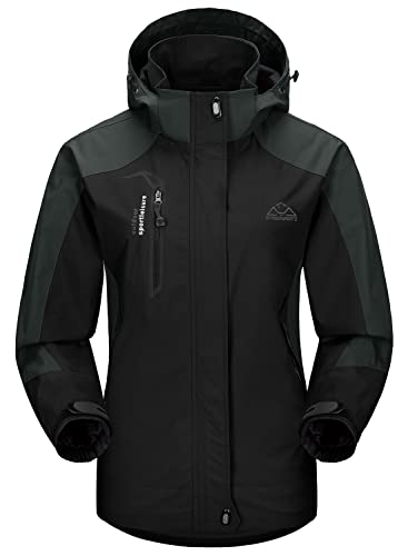 YSENTO Damen Outdoor Wanderjacke Wasserdicht Übergangsjacke Leicht Atmungsaktie Regenjacke Funktionsjacke mit Abnehmbarer Kapuze(01 Schwarz,2XL) von YSENTO