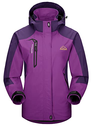 YSENTO Damen Outdoor Wanderjacke Wasserdicht Übergangsjacke Leicht Atmungsaktie Regenjacke Funktionsjacke mit Abnehmbarer Kapuze(Lila,2XL) von YSENTO