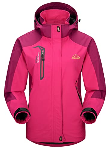 YSENTO Damen Outdoor Wanderjacke Wasserdicht Übergangsjacke Leicht Atmungsaktie Regenjacke Funktionsjacke mit Abnehmbarer Kapuze(Rosarot,2XL) von YSENTO